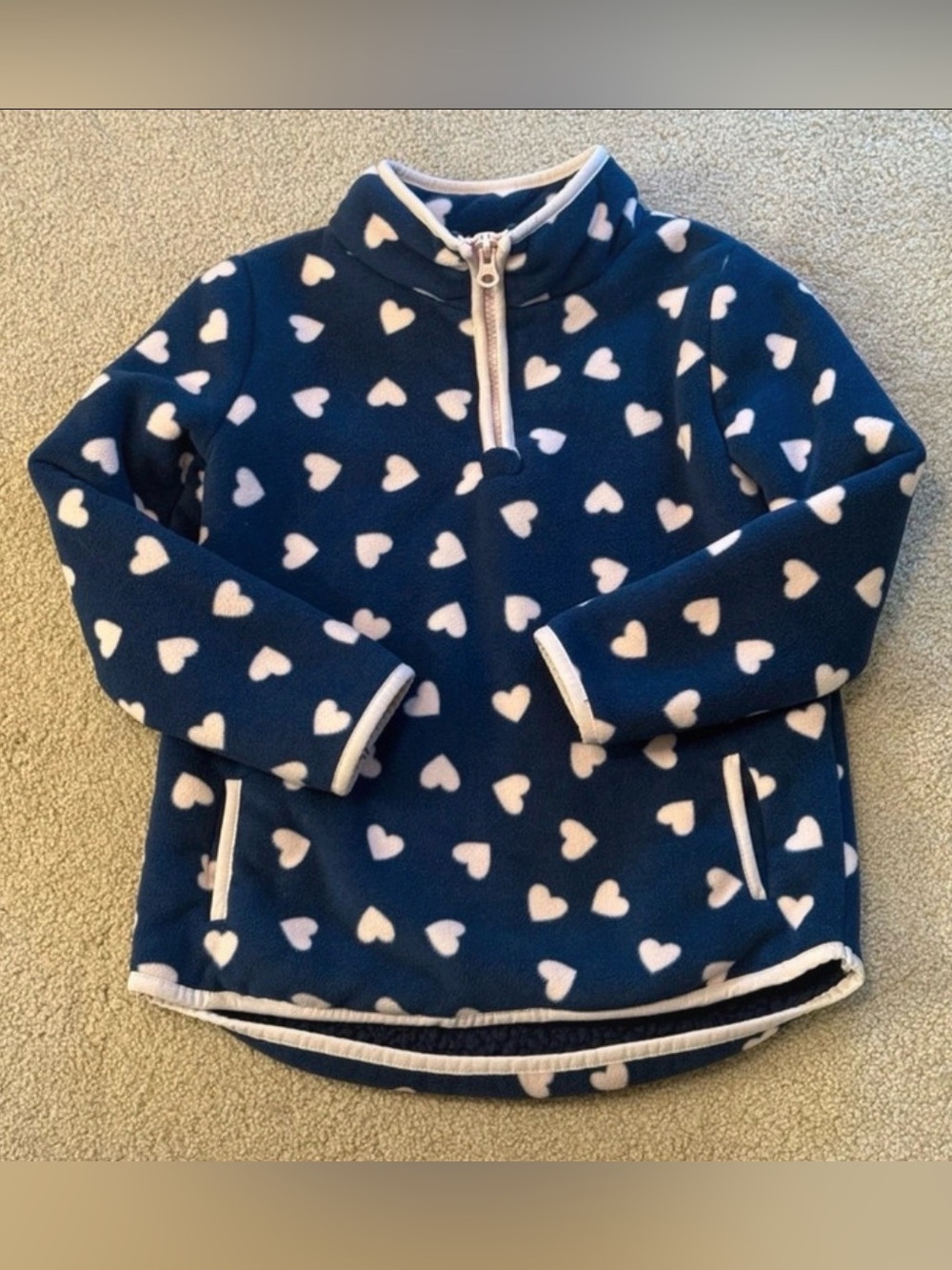 Carter’s Girls 6/6X Navy Heart Print Fleece Quarter Zip Pullover